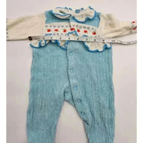 Vtg Baby Girl Blue Lot 0-2 yr One Piece Sleepers & Dress with Checkered Bonnet - Picture 6 of 16